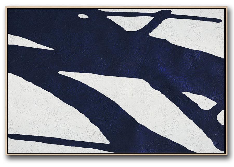 Huge Abstract Canvas Art,Horizontal Abstract Painting Navy Blue Minimalist Painting On Canvas,Large Contemporary Painting